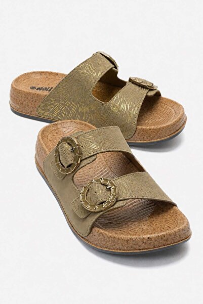 CCWAY AYAKKABI Double Buckle Women's Slippers Vison