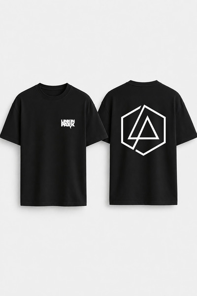 cesita Linkin Park Printed Crew Neck Oversize Black T-Shirt