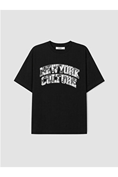 LC Waikiki New Season Black Crew Neck New York Printed Men's T-Shirt