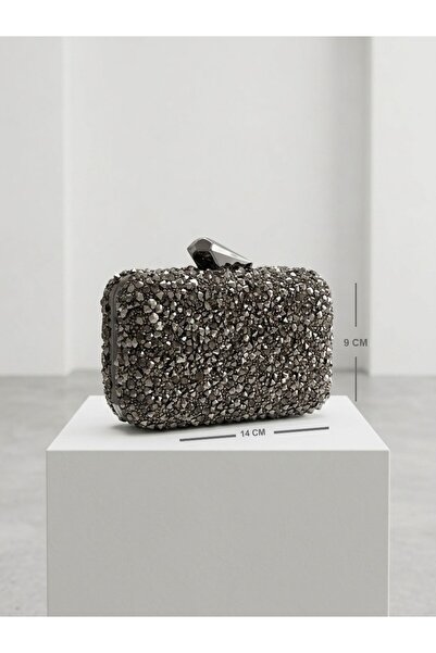 NUR KARACA 70984 Stone-Detail Mini Handbag with Case Stylish Evening Dress Ba...