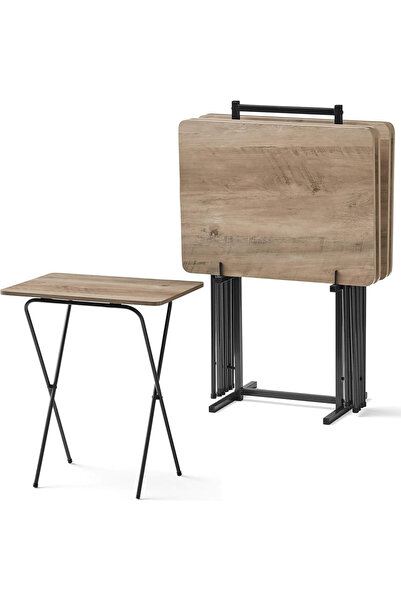 HayaBazaar Rustic Foldable TV Tray Table with Black Metal Legs