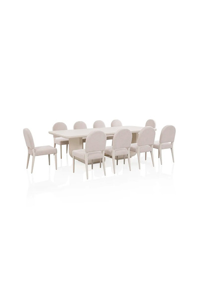 Midas Furniture WOODEN DINING TABLE SET 10 CHAIRS 270X120X76 CM BEIGE