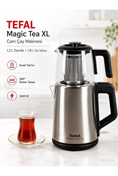 TEFAL 1.2 Litre Cam Demlikli 1.8 L Su Hazneli Elektrikli Çay Makinesi Geniş K...