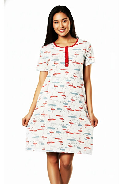 Serena Women's Cotton dress, flamingo print, short sleeves to the knee