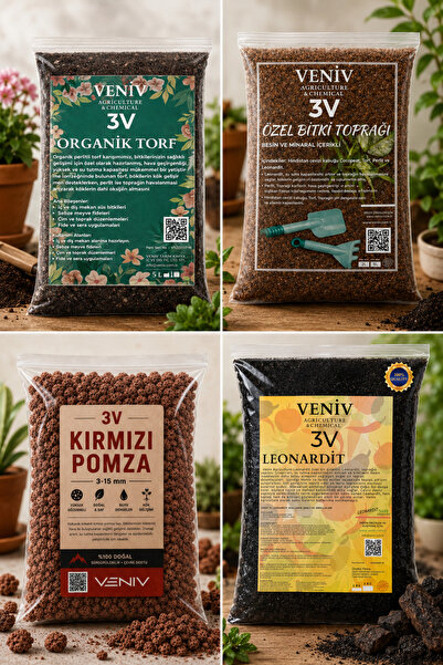 VENİV Tam Bakım 4'lü Toprak Seti- Leonardit 2 kg - Pomza 2L- Özel Mineralli B...
