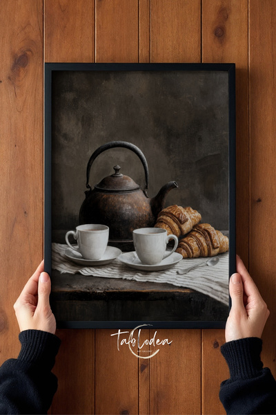 tablodea Masă de cafea vintage în stil TD, cu aspect de pictură în ulei, ceas...