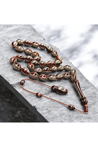 İnan Tesbih Special Silver Inlaid Split Model Barley Cut Kuka Prayer Beads (L...