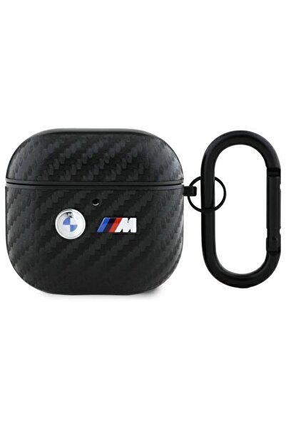 BMW Carcasă din carbon cu logo metalic dublu pentru Apple AirPods 4 Negru