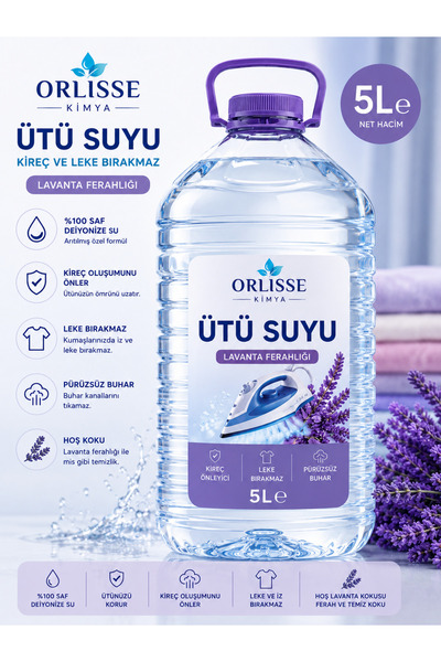 Orlisse Ütü Suyu 5 Litre Lavanta Ferahlığı – Kireç Önleyici, Leke Bırakmaz, D...