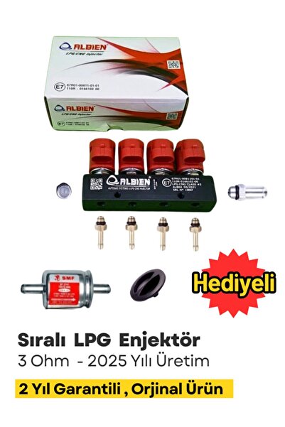 ALBİEN LPG Enjektörü 4 Silindir 3 Ohm  Filtre ve Kapak Hediyeli  Atiker Aldes...