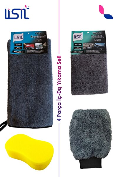 Oto İç-Dış Mikrofiber Temizlik Seti | Oto Kurulama Bezi (50x70) | Genel Temizlik Bezi (40x40) | Oto Yıkama Eldiveni & Süngeri
