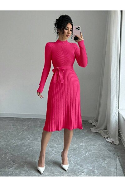 Iuliashop Rochie midi tricotată roz Sara - XS