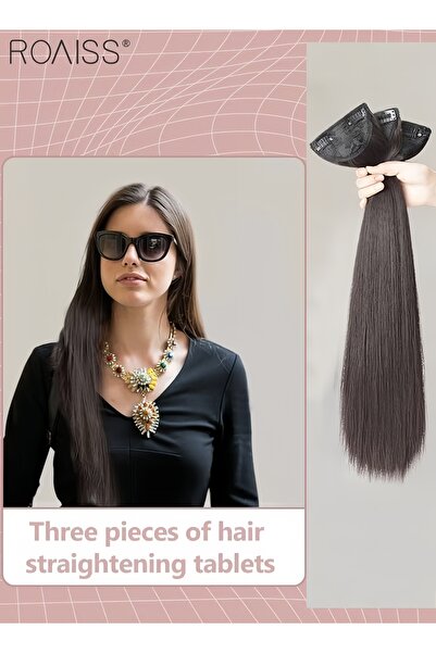 ROAISS 3Pcs Clip in Hair Extensions Invisible Adjustable Long Straight Synthe...