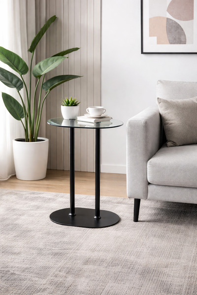 Generic Elegant Oval Shape Side Table for Service, Glass Top and Stainless St...