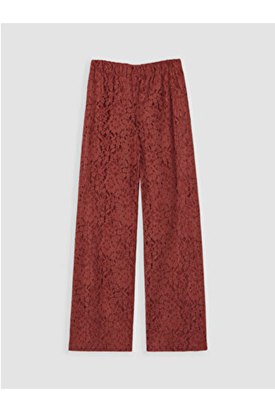 LC Waikiki New Season Burgundy Women's Lace Trousers with Elastic Waist
