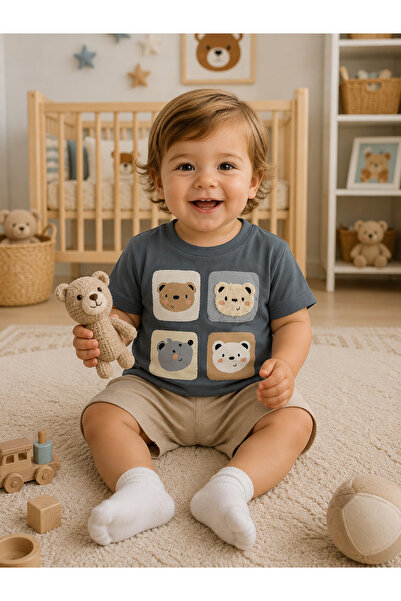 MBK GARDEN Teddy Bear Patterned Baby Boy Set with Punch Detail