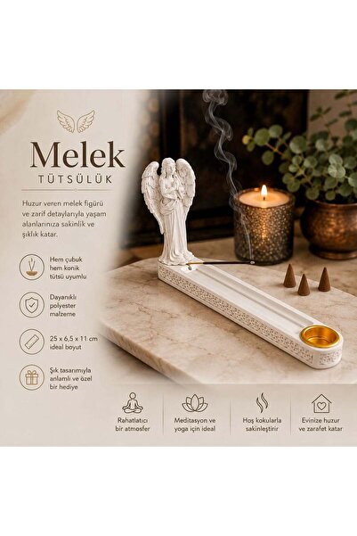 İki Yedi Konsept Dekoratif Melek Tütsülük Çubuk ve Konik Tütsü Tutucu Meditas...