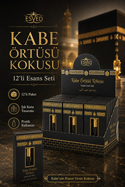 İlkbenaldim Kabe Örtüsü Kokusu Alkolsüz Esans 3ml 12'li Paket | Manevi Kabe K...