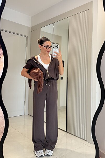 Gizem Ecemiş Kalia Kahve Premium Yelekli Modal Takım