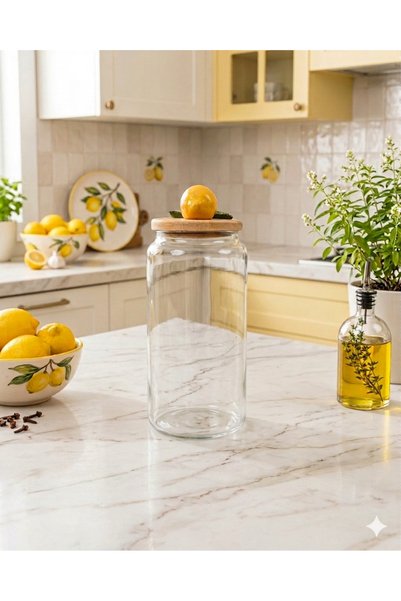 Kare Home Vacuum-Sealed Large Size Glass Jar with Bamboo Lid (1300 ml) Lemon Detail
