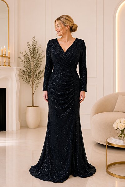 Rain and River Silvery Double-Breasted Plus Size Evening Dress