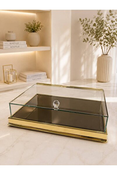 CENGİZ ÇEYİZ GELİN DAMAT BOHÇASI GOLD CAM SANDIK 20x30x5 cm