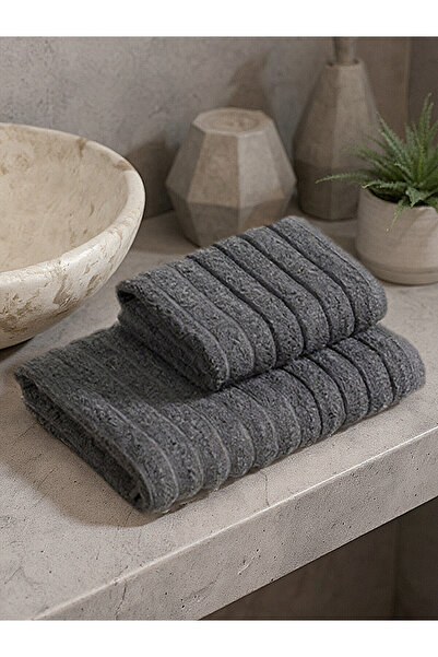 LC Waikiki Nevavm Farkıyla 2-Piece Hand and Bath Towel Set – Wave Pattern Ant...