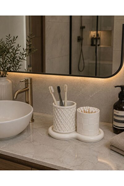 POSTOJNA Taş Dokulu Banyo ve Makyaj Düzenleyici Seti – Diş Fırçalık, Organize...