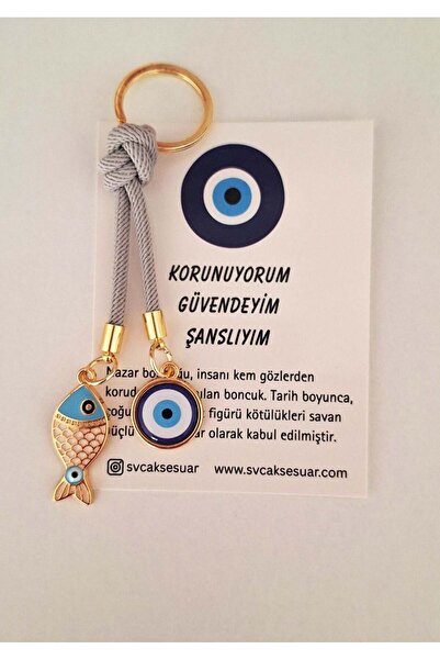 Svc Aksesuar Hediyelik Marin Serisi Nazar Boncuklu Gri İpli Anahtarlık