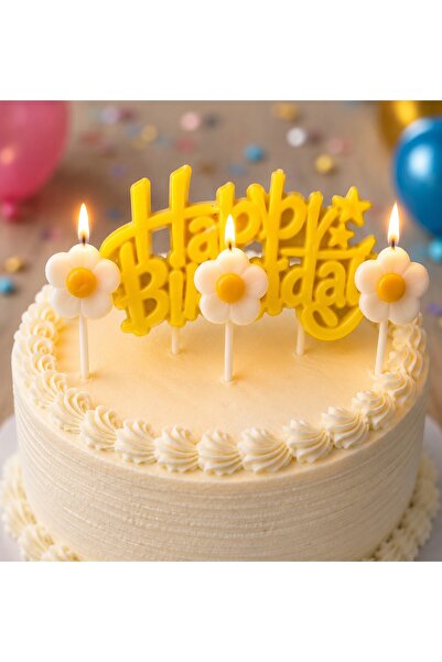 BKMC PARTY 🌼 Papatya Temalı Happy Birthday Pasta Mum Seti | 4'lü Dekoratif D...