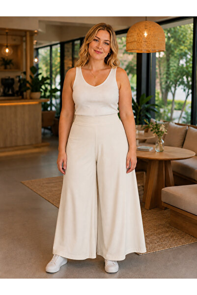 SERAPA Plus Size Viscose Combed Cotton Flexible Waist Skirt Pants Wide Leg Co...