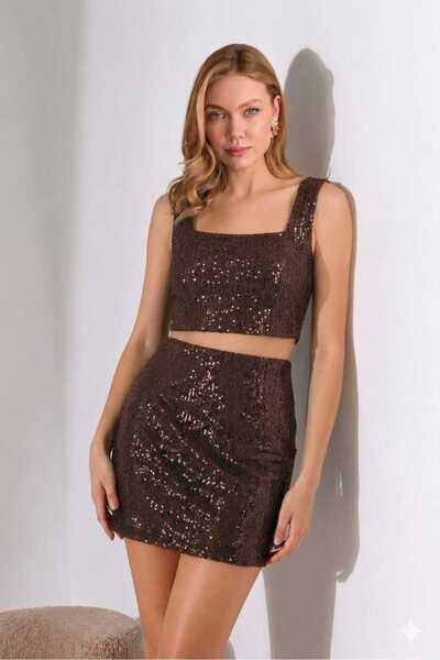 MissPuL Women's High Waist Sequined Lined Mini Skirt with Shorts