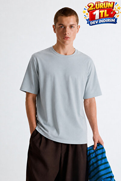 DAMGA JEANS Men's 100% Cotton Premium Casual Loose Gray T-Shirt