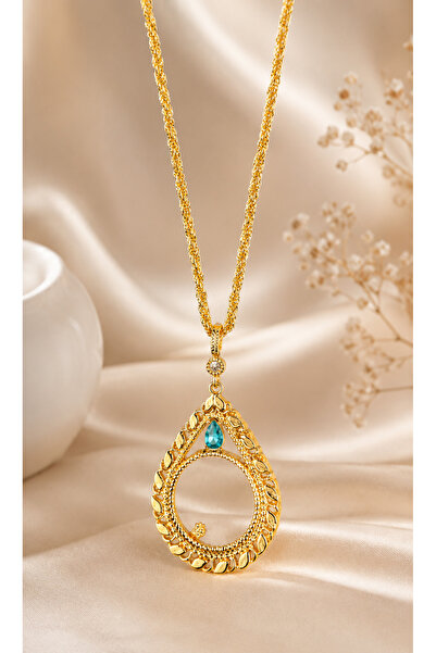 Vipfoni Zircon Stone Half Gold Pendant with Frame and Rope Chain 60 cm - M5