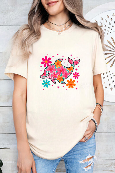 Sarah's Boutique Women's T-shirt – 100% cotton – Floral Dolphin