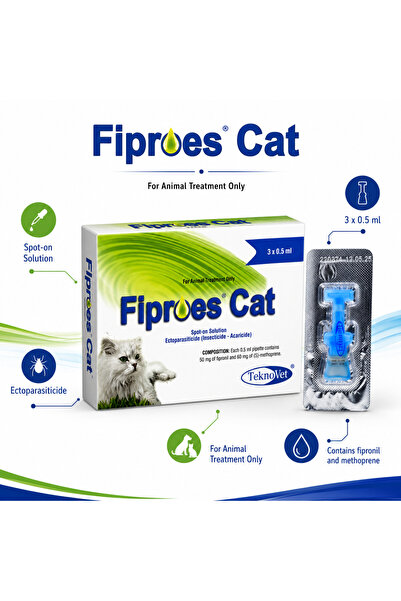 TEKNOVET Fiproes Cat Spot-On | Flea, Tick & Lice Treatment | Insecticide Acaricide | 3×0.5ml –