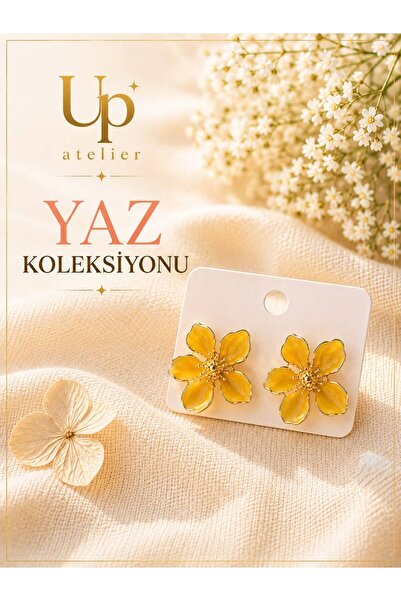 Up Atelier مجموعة الصيف من أقراط موديلات أزياء الشاطئ ذات 5 أوراق زهرية صفراء