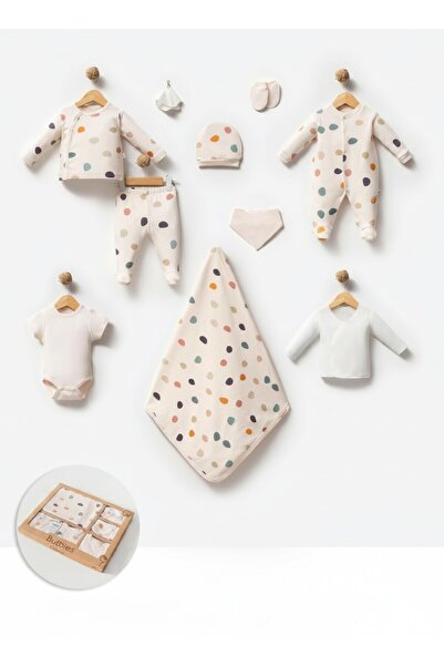 Mou&Kou Cute Polka Dot Bodysuit Boxed 10 Piece Newborn Baby Set