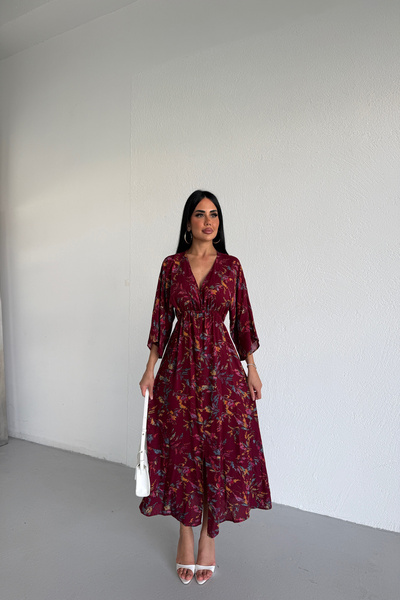 LİLA İSTANBUL Double Breasted Collar Viscose Fabric Flower Patterned Summer D...