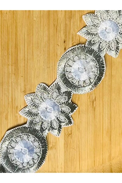 Öztürk Tuhafiye Adhesive Silver Color Glitter Thread Embroidered Ribbon 5.5 c...