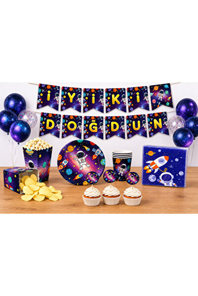 Balonsan Space Birthday Set for 8 People (Plate-Cup-Napkin-Corn Box-Toothpick...
