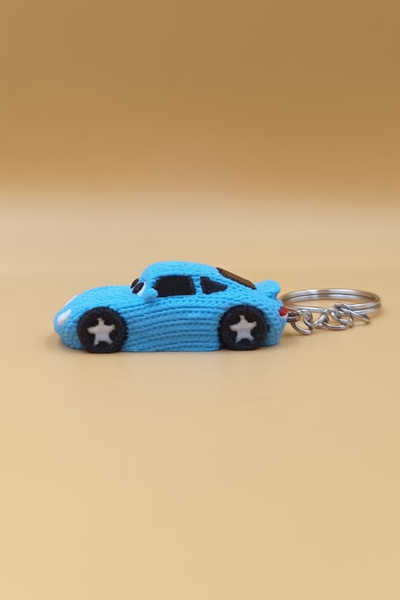 Rodopiva Knitted Patterned Blue Car Keychain (Plastic) - Bag Ornament Charm