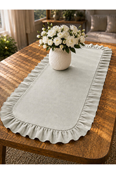 ŞAH TEXTILE DESIGN Su yeşili Sık Fırfırlı keten runner 40x110