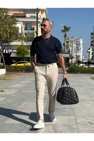 higo Erkek Gofre Viskon Kumaş Slim Fit Pantolon