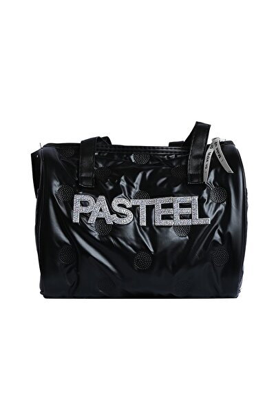 pasteel Women's Black Handbag, Polka Dot Design, Decorated with Crystals Shin...