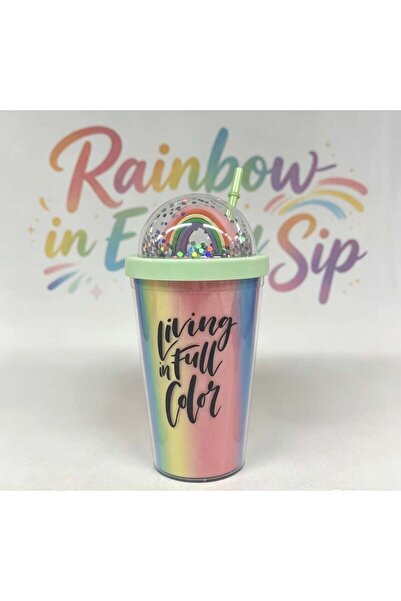 Cup 450ml Colorful Rainbow Glitter Dome | Gradient Double-Layer Plastic