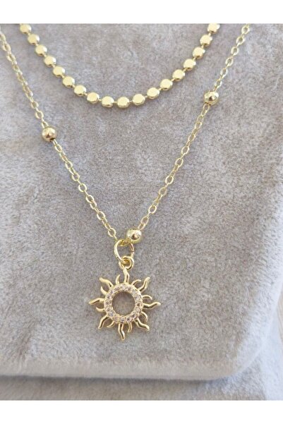 MuseumofYou Gold Color Double Vip Necklace with Zircon Stone Sun Pendant Detail