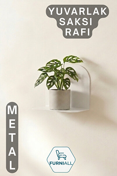 Furniall Yuvarlak Metal Saksı Rafı | Duvara Monte Dekoratif Çiçeklik