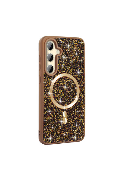 Techaks Galaxy S26 Kılıf Pırlanta Tasarımlı M-safe Şarj Özellikli TCHS Mozaik Silikon Kapak - Desert Titanyu