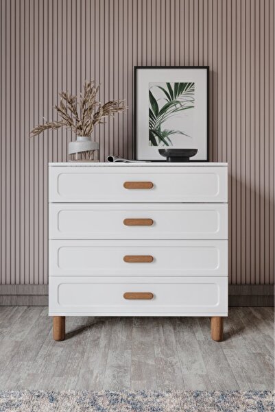 mapahomeliving Flora Bohem Serisi 4 Çekmeceli Şifonyer Mdf Mebran Kapaklı Bey...
